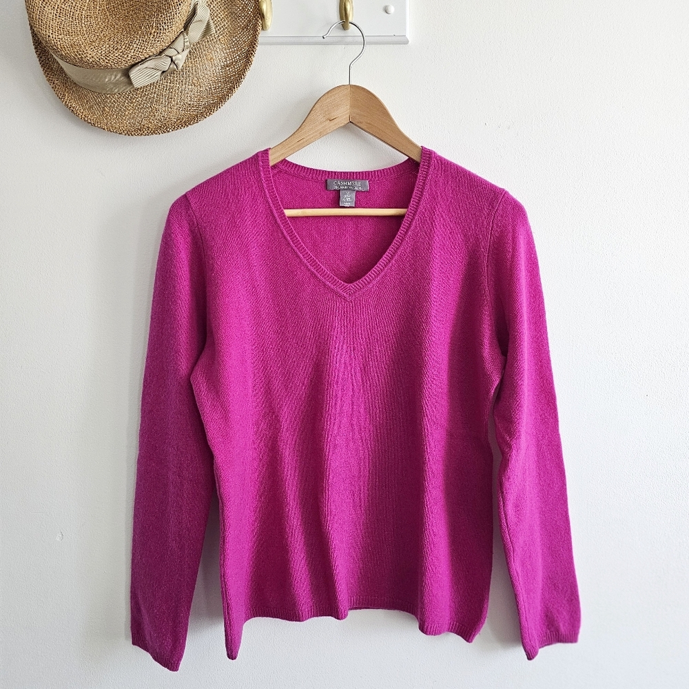 Charter Club 100% Cashmere 2-Ply V-Neck Sweater Pink Magenta Women’s M